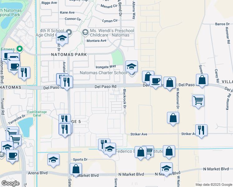 map of restaurants, bars, coffee shops, grocery stores, and more near 1635 Scarlet Ash Avenue in Sacramento