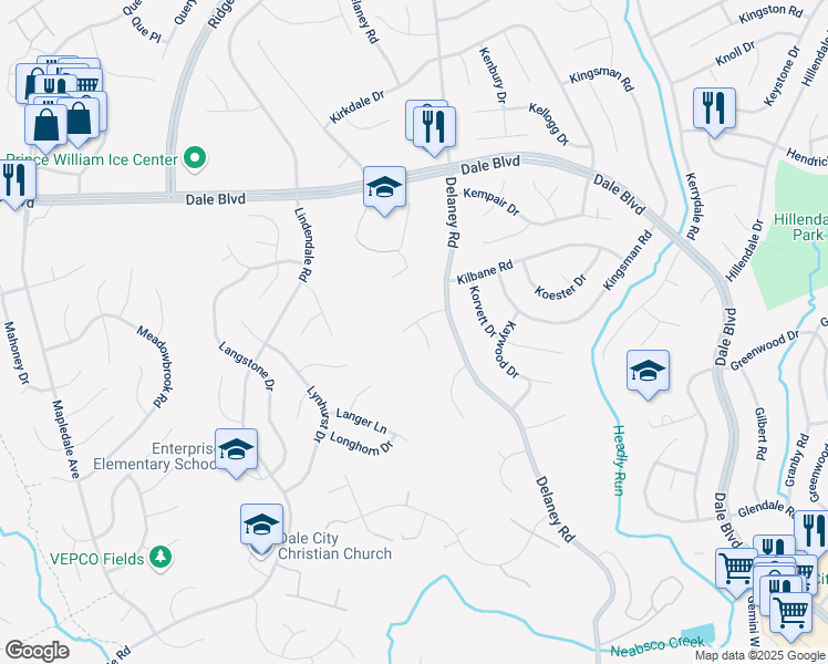 map of restaurants, bars, coffee shops, grocery stores, and more near 4809 Lockwood Lane in Woodbridge