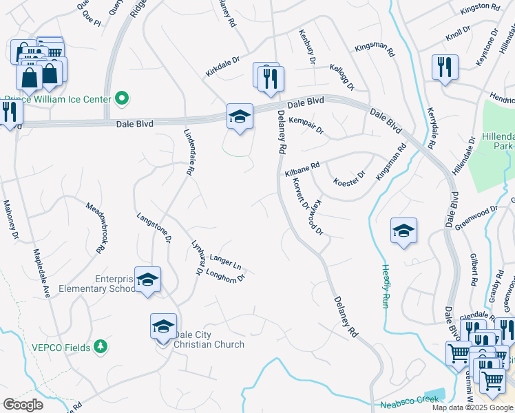 map of restaurants, bars, coffee shops, grocery stores, and more near 4809 Lockwood Lane in Woodbridge