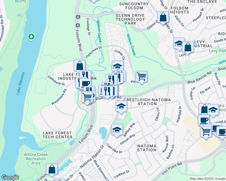 map of restaurants, bars, coffee shops, grocery stores, and more near 510 Natoma Station Drive in Folsom