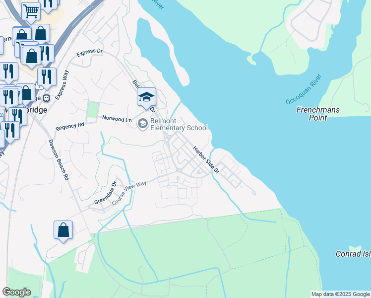 map of restaurants, bars, coffee shops, grocery stores, and more near 810 Monument Avenue in Woodbridge