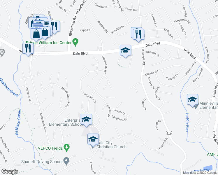 map of restaurants, bars, coffee shops, grocery stores, and more near 4907 Lombard Lane in Woodbridge
