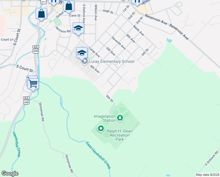 map of restaurants, bars, coffee shops, grocery stores, and more near 606 6th Street in Luray