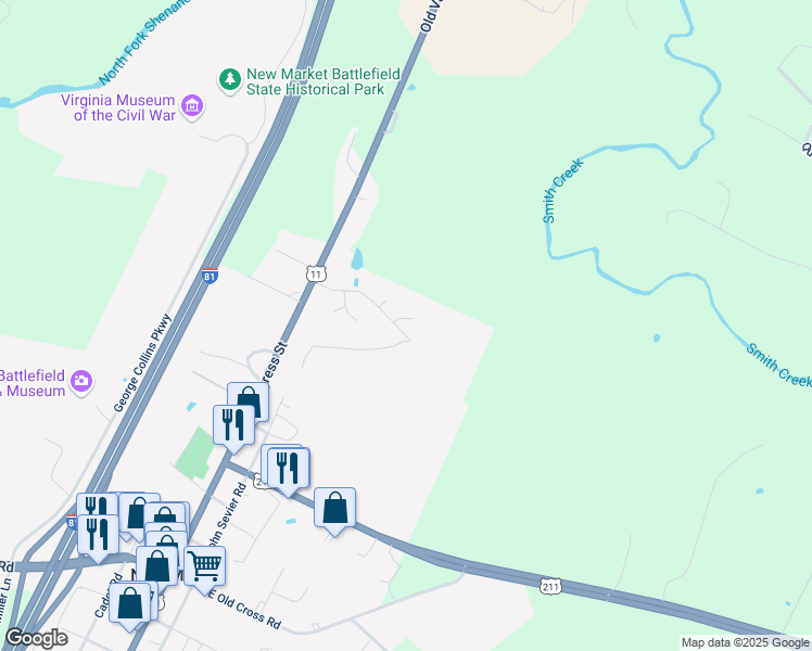 map of restaurants, bars, coffee shops, grocery stores, and more near 9134 North Congress Street in New Market