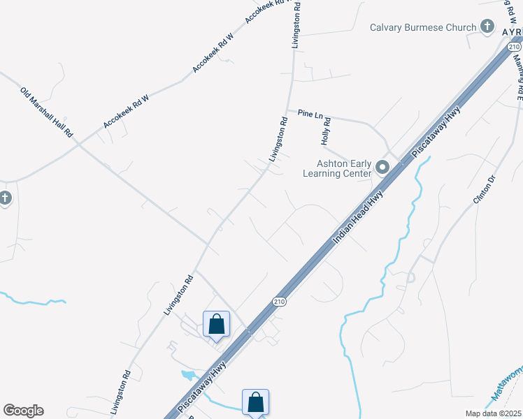 map of restaurants, bars, coffee shops, grocery stores, and more near 1404 Woodmead Court in Accokeek