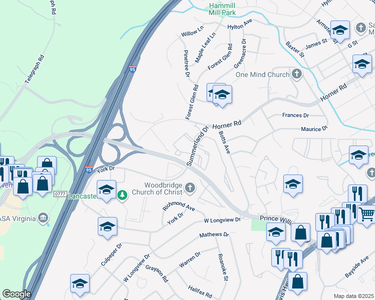 map of restaurants, bars, coffee shops, grocery stores, and more near 1067 Gardenview Loop in Woodbridge