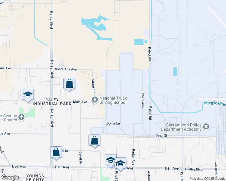 map of restaurants, bars, coffee shops, grocery stores, and more near in McClellan Park