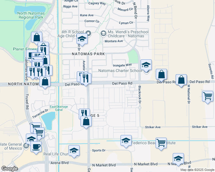 map of restaurants, bars, coffee shops, grocery stores, and more near 1812 Ivycrest Way in Sacramento