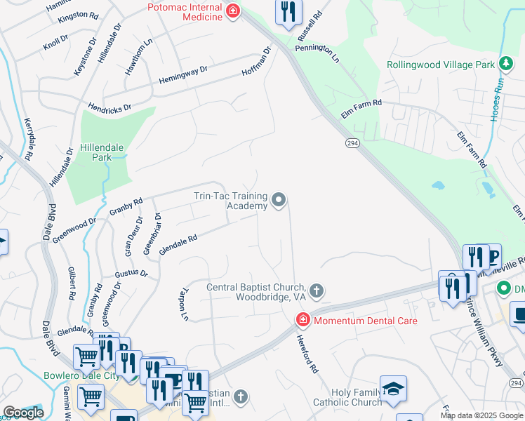 map of restaurants, bars, coffee shops, grocery stores, and more near 13735 Andorra Drive in Woodbridge
