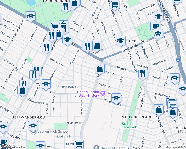 map of restaurants, bars, coffee shops, grocery stores, and more near 3112 Lismore Street in St. Louis