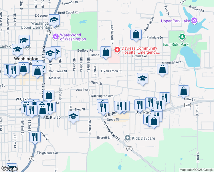 map of restaurants, bars, coffee shops, grocery stores, and more near 1305 State Street in Washington