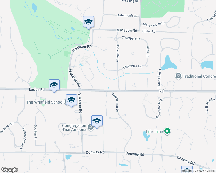 map of restaurants, bars, coffee shops, grocery stores, and more near 12747 Ladue Road in Creve Coeur
