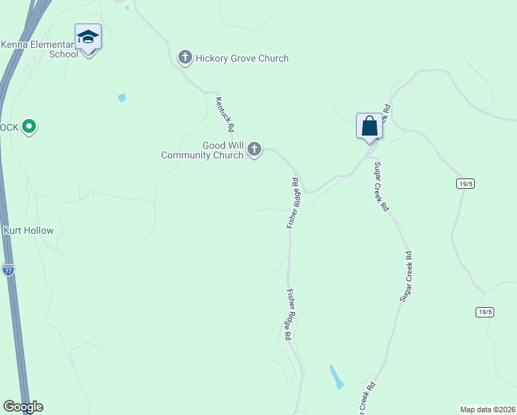 map of restaurants, bars, coffee shops, grocery stores, and more near 142 Fisher Ridge Road in Kenna