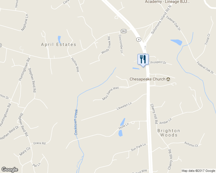 map of restaurants, bars, coffee shops, grocery stores, and more near 115 Miss Sams Way in Huntingtown