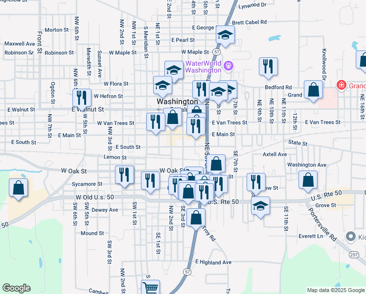 map of restaurants, bars, coffee shops, grocery stores, and more near 151 Southeast 3rd Street in Washington