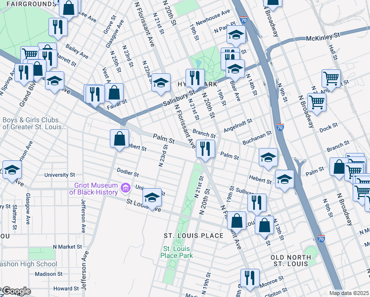 map of restaurants, bars, coffee shops, grocery stores, and more near 3307 North Florissant Avenue in St. Louis