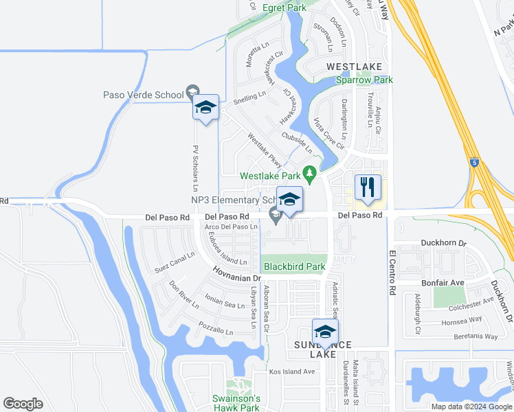map of restaurants, bars, coffee shops, grocery stores, and more near 150 Candela Circle in Sacramento