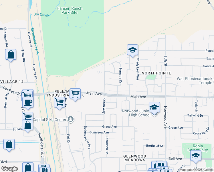 map of restaurants, bars, coffee shops, grocery stores, and more near 205 Sumatra Drive in Sacramento