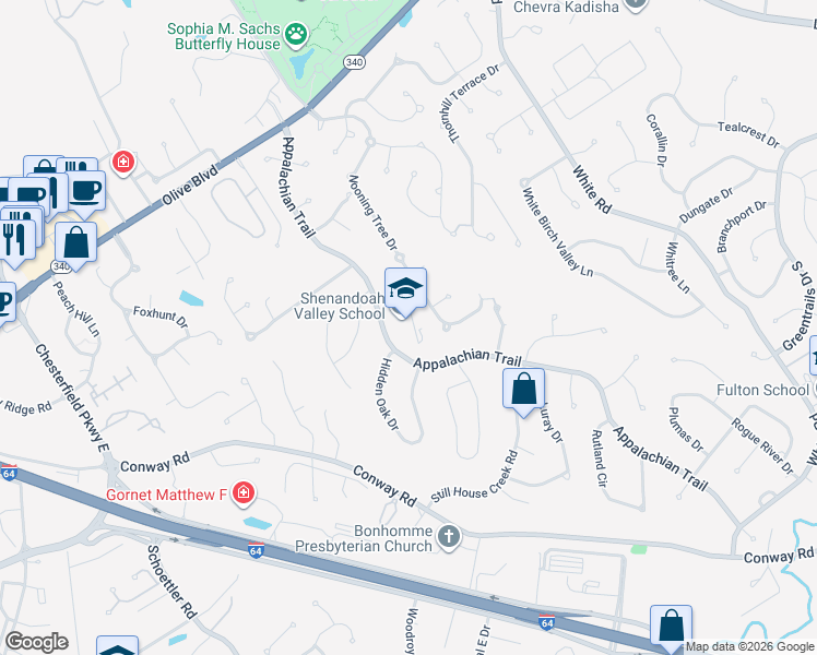 map of restaurants, bars, coffee shops, grocery stores, and more near 15399 Appalachian Trail in Chesterfield