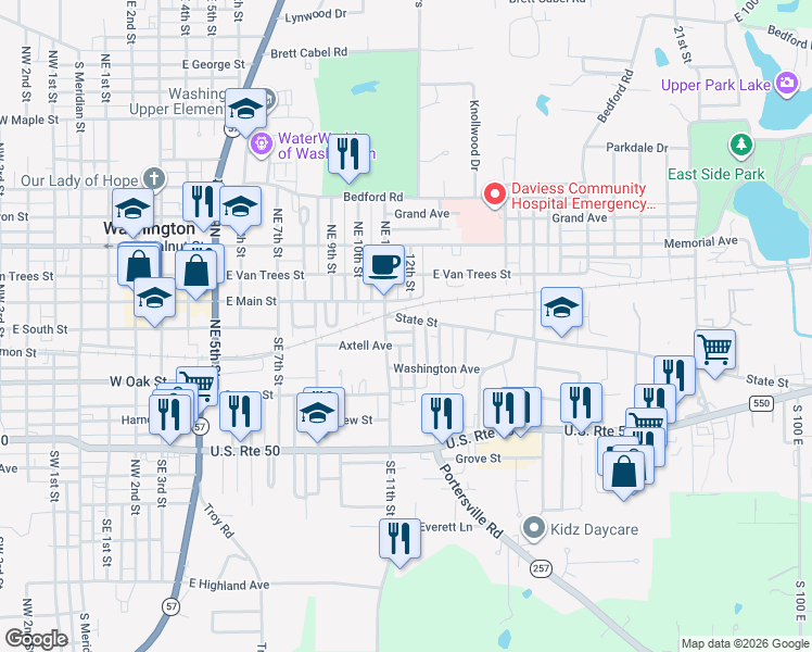 map of restaurants, bars, coffee shops, grocery stores, and more near 1305-1307 State St in Washington