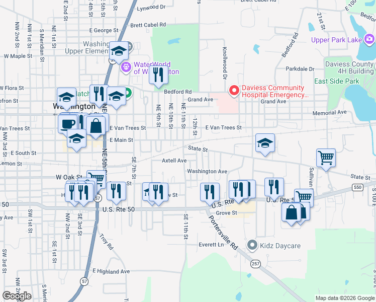 map of restaurants, bars, coffee shops, grocery stores, and more near 47-59 Southeast 11th Street in Washington