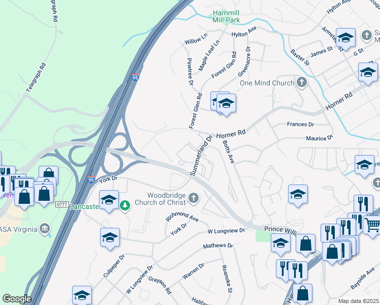 map of restaurants, bars, coffee shops, grocery stores, and more near 1031 Gardenview Loop in Woodbridge