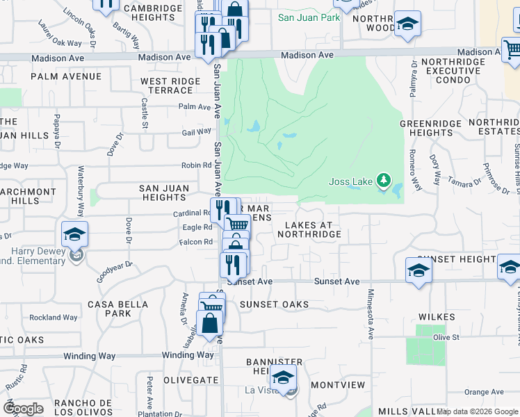 map of restaurants, bars, coffee shops, grocery stores, and more near 7506 Fairway 2 Avenue in Fair Oaks