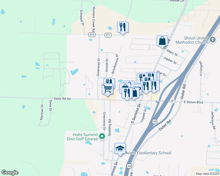 map of restaurants, bars, coffee shops, grocery stores, and more near 175 Rief Court in Holts Summit
