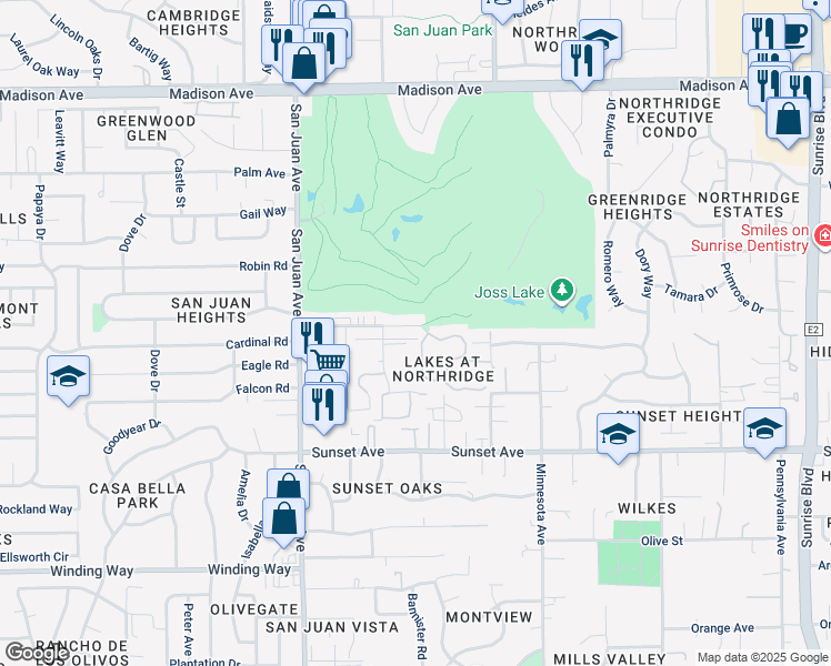 map of restaurants, bars, coffee shops, grocery stores, and more near 7532 Pineridge Road in Fair Oaks
