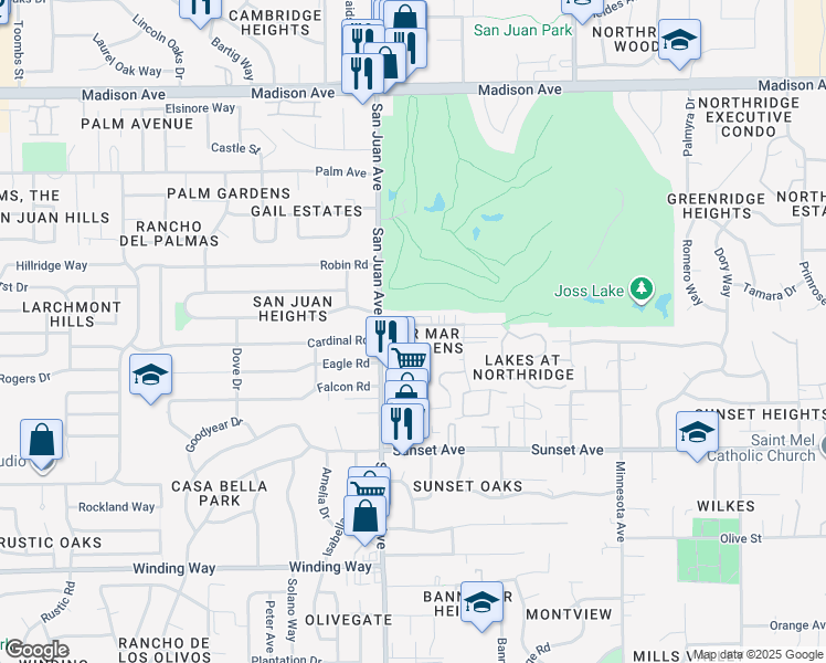 map of restaurants, bars, coffee shops, grocery stores, and more near 7450 Fairway 2 Avenue in Fair Oaks