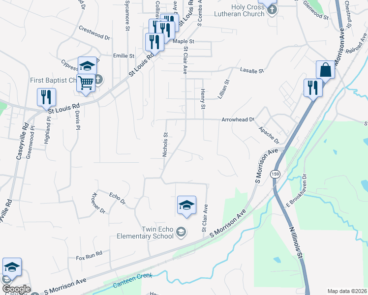 map of restaurants, bars, coffee shops, grocery stores, and more near 920 Saint Clair Avenue in Collinsville