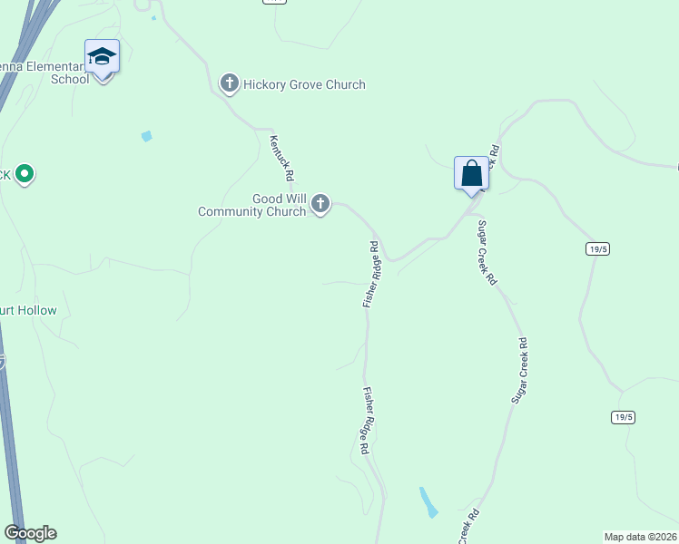 map of restaurants, bars, coffee shops, grocery stores, and more near 142 Fisher Ridge Road in Kenna