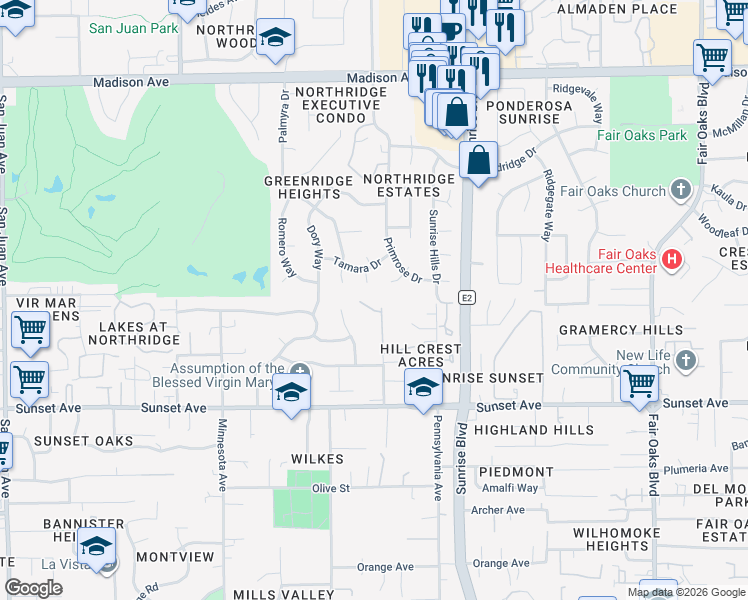map of restaurants, bars, coffee shops, grocery stores, and more near 4951 Gastman Way in Fair Oaks