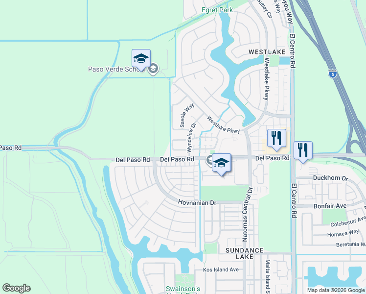 map of restaurants, bars, coffee shops, grocery stores, and more near 30 Cognac Circle in Sacramento
