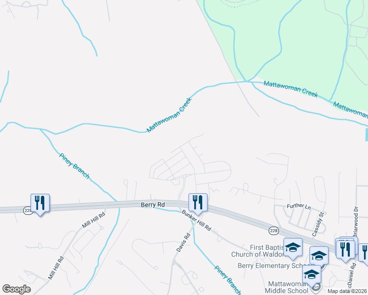 map of restaurants, bars, coffee shops, grocery stores, and more near 2038 Bagpipe Lane in Waldorf