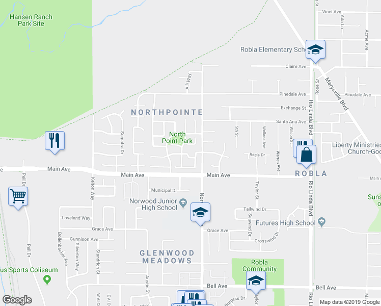 map of restaurants, bars, coffee shops, grocery stores, and more near 235 Peach Leaf Way in Sacramento