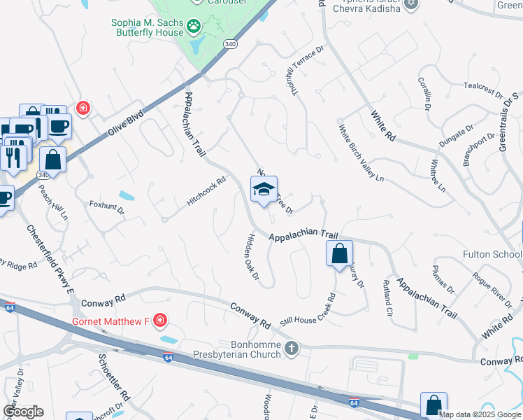 map of restaurants, bars, coffee shops, grocery stores, and more near 15399 Appalachian Trail in Chesterfield