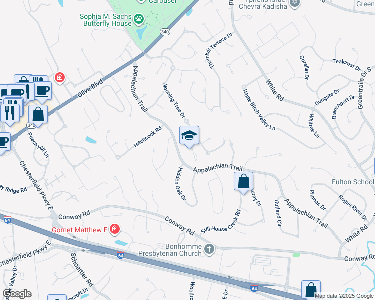 map of restaurants, bars, coffee shops, grocery stores, and more near 15399 Appalachian Trail in Chesterfield