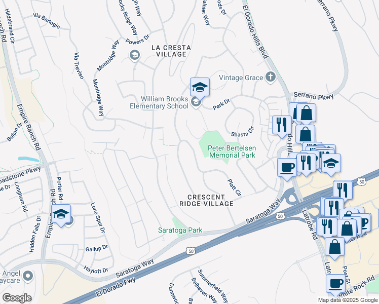 map of restaurants, bars, coffee shops, grocery stores, and more near 556 Platt Circle in El Dorado Hills