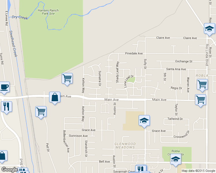 map of restaurants, bars, coffee shops, grocery stores, and more near 124 Pinedale Avenue in Sacramento