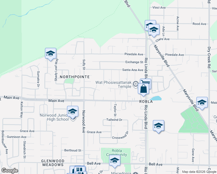 map of restaurants, bars, coffee shops, grocery stores, and more near 551 Regis Drive in Sacramento