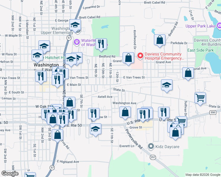 map of restaurants, bars, coffee shops, grocery stores, and more near 47 Southeast 11th Street in Washington