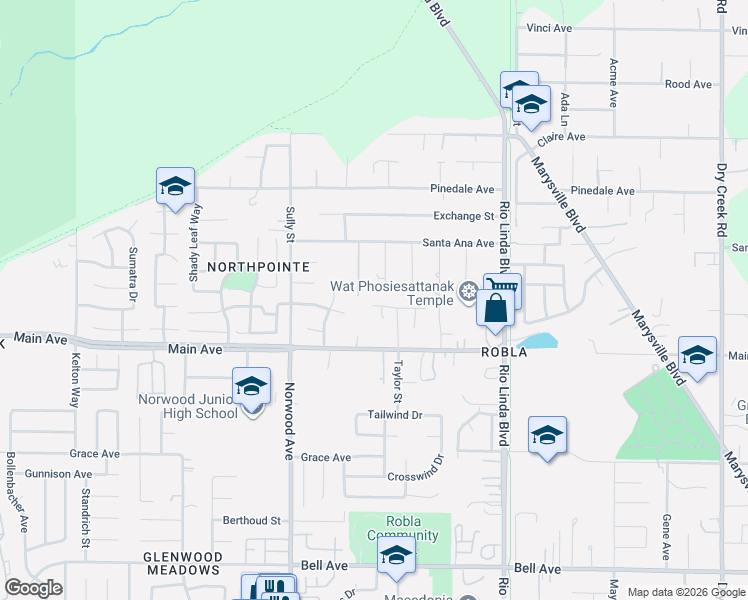 map of restaurants, bars, coffee shops, grocery stores, and more near 551 Regis Drive in Sacramento