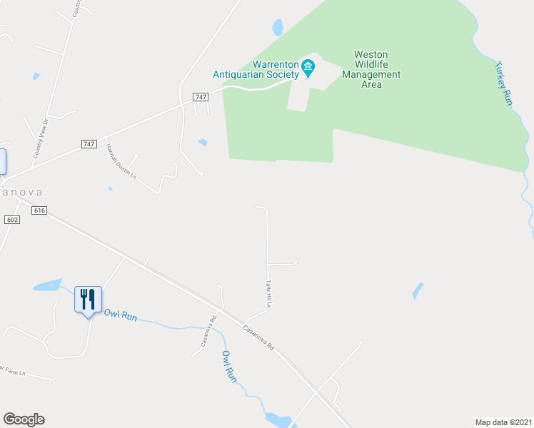 map of restaurants, bars, coffee shops, grocery stores, and more near 9178 Tally Ho Lane in Catlett