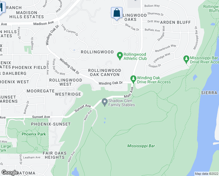 map of restaurants, bars, coffee shops, grocery stores, and more near 9338 Winding Oak Drive in Fair Oaks