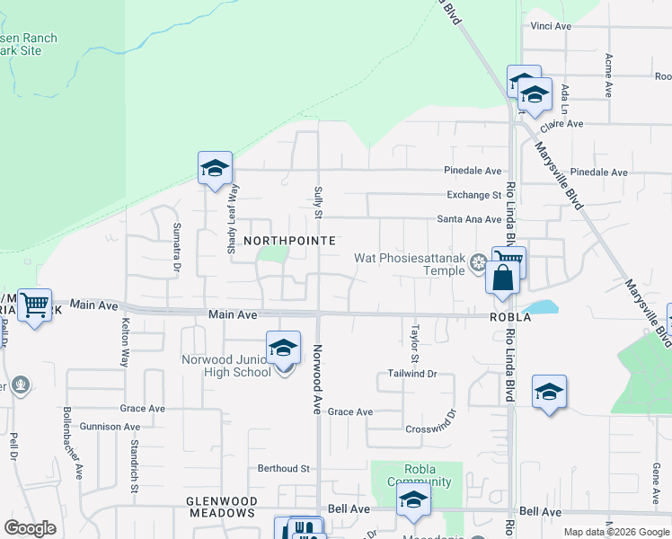 map of restaurants, bars, coffee shops, grocery stores, and more near 405 Sextant Way in Sacramento