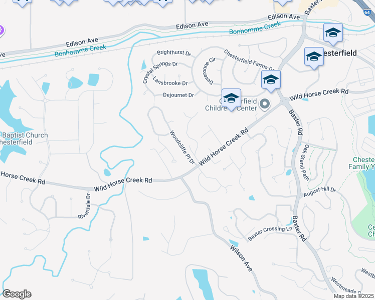 map of restaurants, bars, coffee shops, grocery stores, and more near 288 Woodcliffe Place Drive in Chesterfield