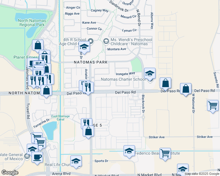 map of restaurants, bars, coffee shops, grocery stores, and more near 1812 Ivycrest Way in Sacramento