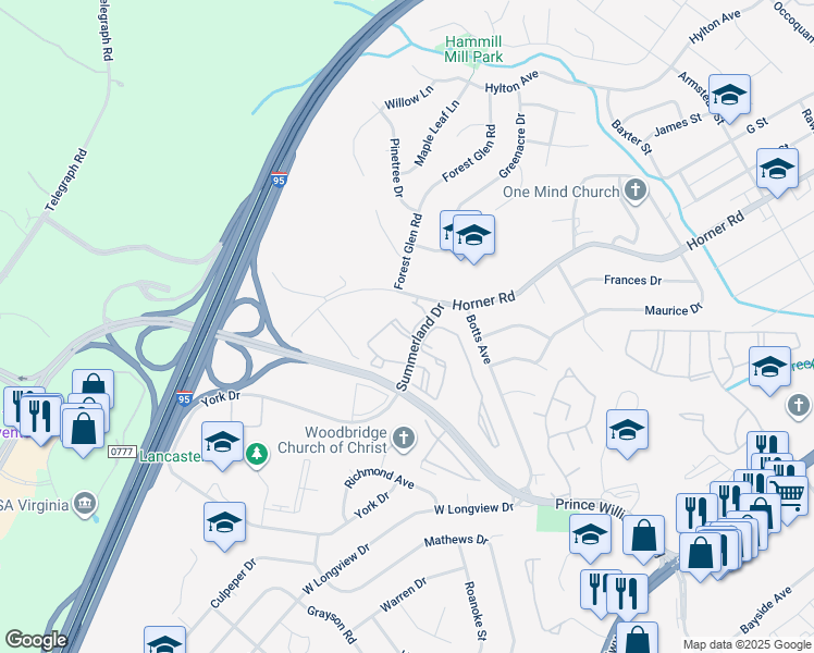 map of restaurants, bars, coffee shops, grocery stores, and more near 1024 Gardenview Loop in Woodbridge