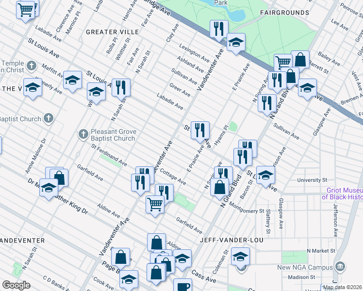 map of restaurants, bars, coffee shops, grocery stores, and more near 3842 Maffitt Avenue in St. Louis